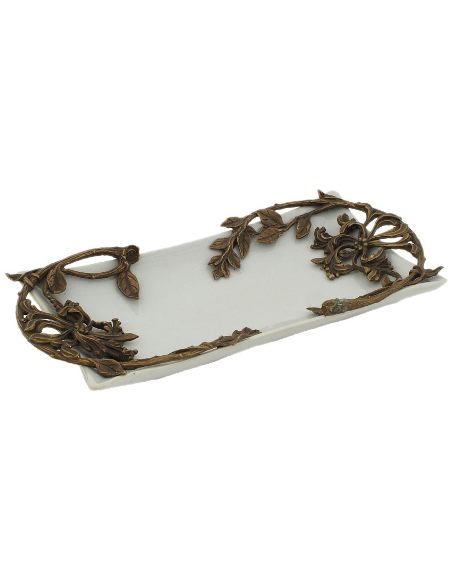 Plat en porcelaine: Plat forme demi-canne 26cm avec bronze -Blanco