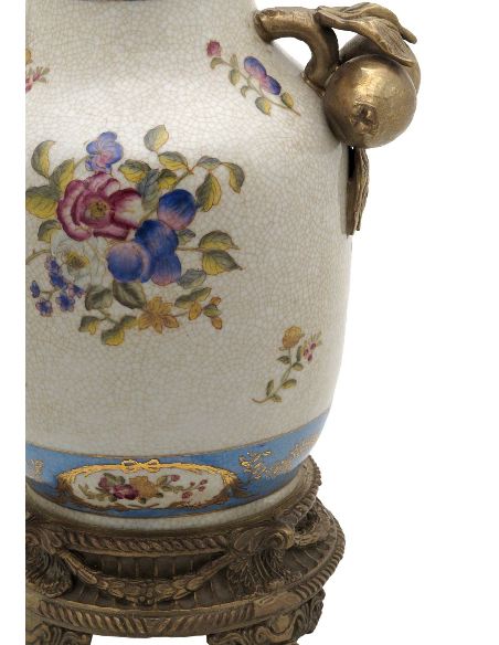 Pied de lampe en porcelaine: Pied de lampe anses grenade 28cm a/bronze -Milady