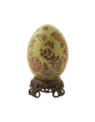 Huevo de porcelana. Huevo 13cm con peana de bronce -Exotica