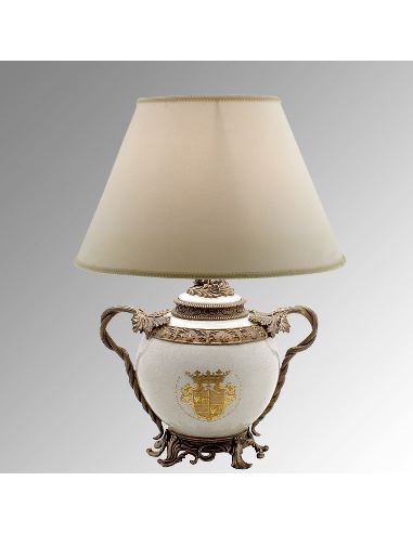 Pied de lampe en porcelaine: Pied de lampe boule 2 anses 33cm a/bronze -Infanta