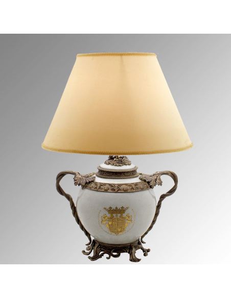 Pied de lampe en porcelaine: Pied de lampe boule 2 anses 33cm a/bronze -Infanta