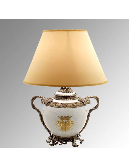 Pied de lampe en porcelaine: Pied de lampe boule 2 anses 33cm a/bronze -Infanta