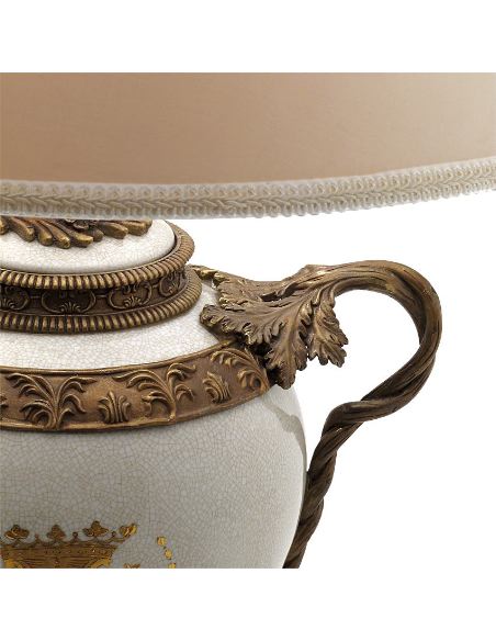 Pied de lampe en porcelaine: Pied de lampe boule 2 anses 33cm a/bronze -Infanta