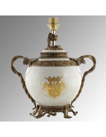 Pied de lampe en porcelaine: Pied de lampe boule 2 anses 33cm a/bronze -Infanta