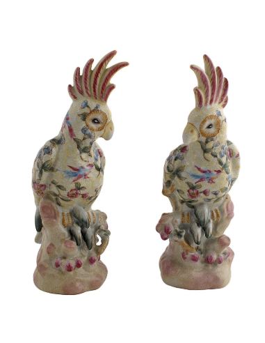 Loro de porcelana. Loro cacatúa pareja 22cm -Ambrosia