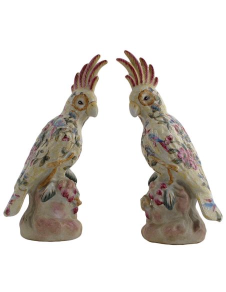 Loro de porcelana. Loro cacatúa pareja 22cm -Ambrosia