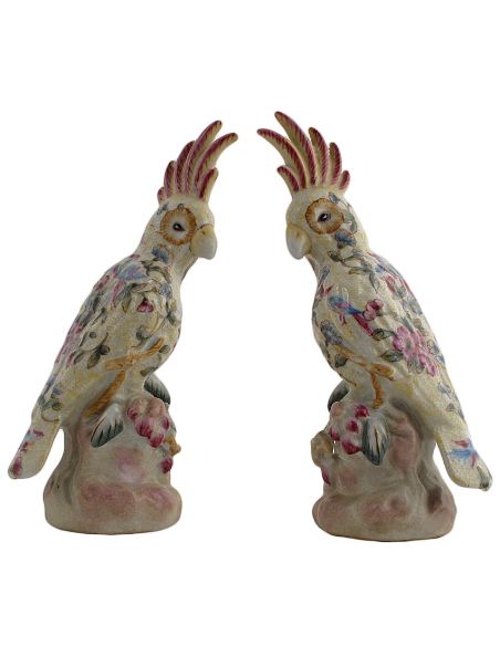 Perroquet en porcelaine: Perroquet cacatoes en paire 22cm -Ambrosia