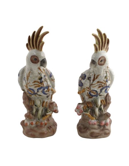 Perroquet en porcelaine: Perroquet cacatoes en paire 22cm -Boreal