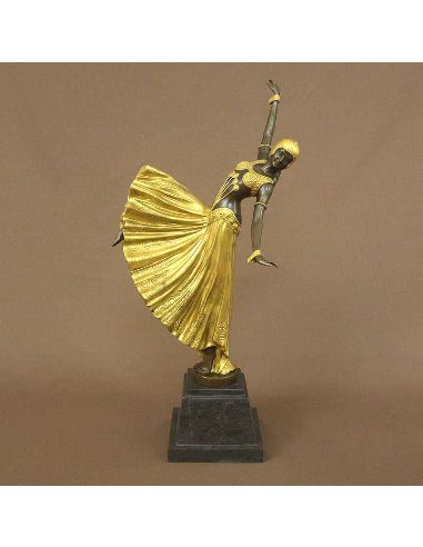 Sculpture en bronze: Femme Art déco "Testris" -Patine Dorée
