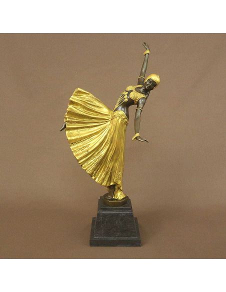Sculpture en bronze: Femme Art déco "Testris" -Patine Dorée