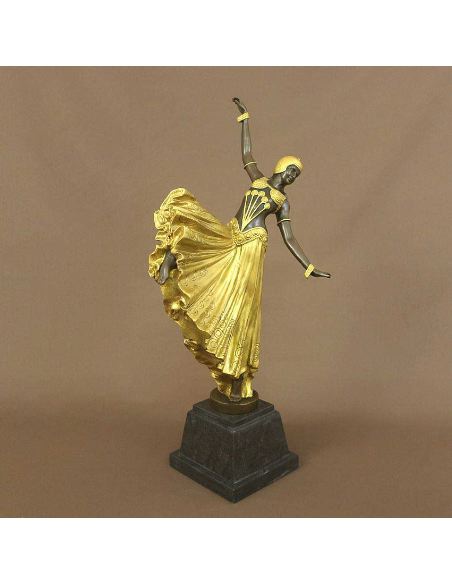 Sculpture en bronze: Femme Art déco "Testris" -Patine Dorée