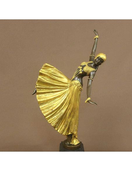 Sculpture en bronze: Femme Art déco "Testris" -Patine Dorée
