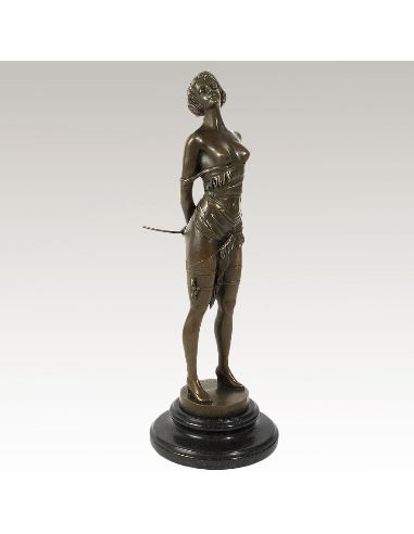 Sculpture en bronze: Femme Art déco "La cravache" -Patine brune