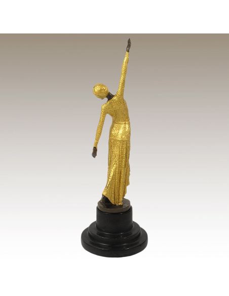 Sculpture en bronze: Femme Art déco "Pas de danse" -Patine dorée