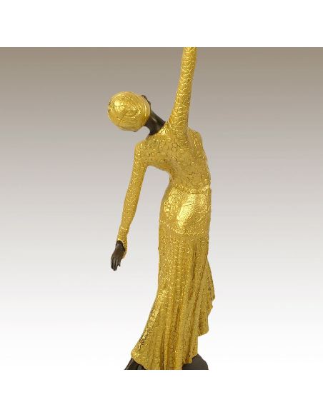Sculpture en bronze: Femme Art déco "Pas de danse" -Patine dorée