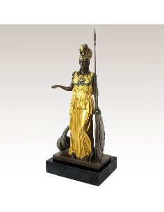 Sculpture en bronze: Déesse Athénea (Minerve) -Patine dorée