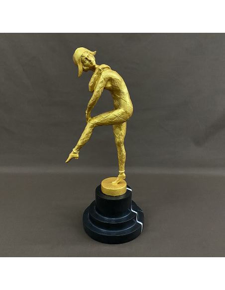 Sculpture en bronze: Arlequin Art déco "Dance de arlequin -Doré -full-