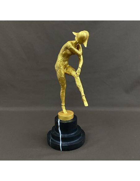Sculpture en bronze: Arlequin Art déco "Dance de arlequin -Doré -full-