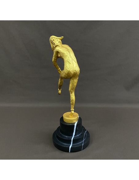 Sculpture en bronze: Arlequin Art déco "Dance de arlequin -Doré -full-