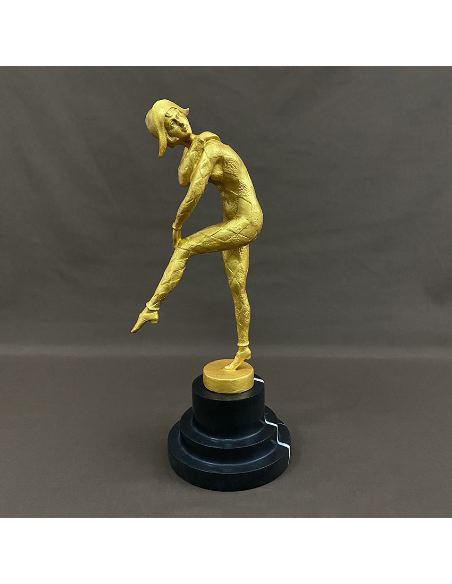Sculpture en bronze: Arlequin Art déco "Dance de arlequin -Doré -full-