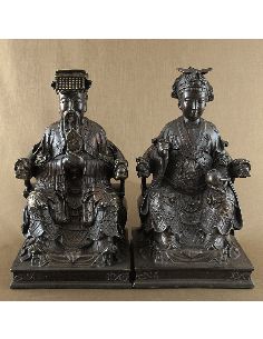 Sculpture en bronze: Empereur & impératrice dynastie Qing -Patine brune