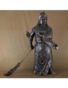 Sculpture en bronze: Guerrier (Guang Yu) debout avec lance 077cm-P.brun