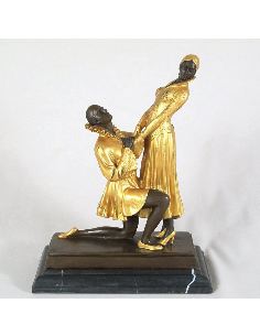 Sculpture en bronze: Homme & Femme art déco Amour éternel -Patine dorée