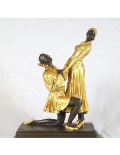 Sculpture en bronze: Homme & Femme art déco Amour éternel -Patine dorée 2