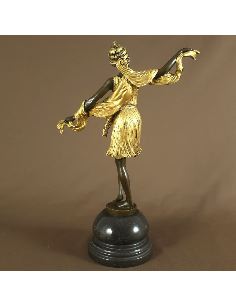 Sculpture en bronze: Femme Art déco "Danseuse au foulard" -Patine dorée 2